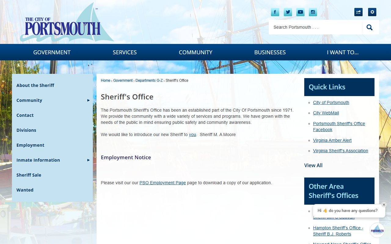 Portsmouth Sheriff's Office booking records search interface