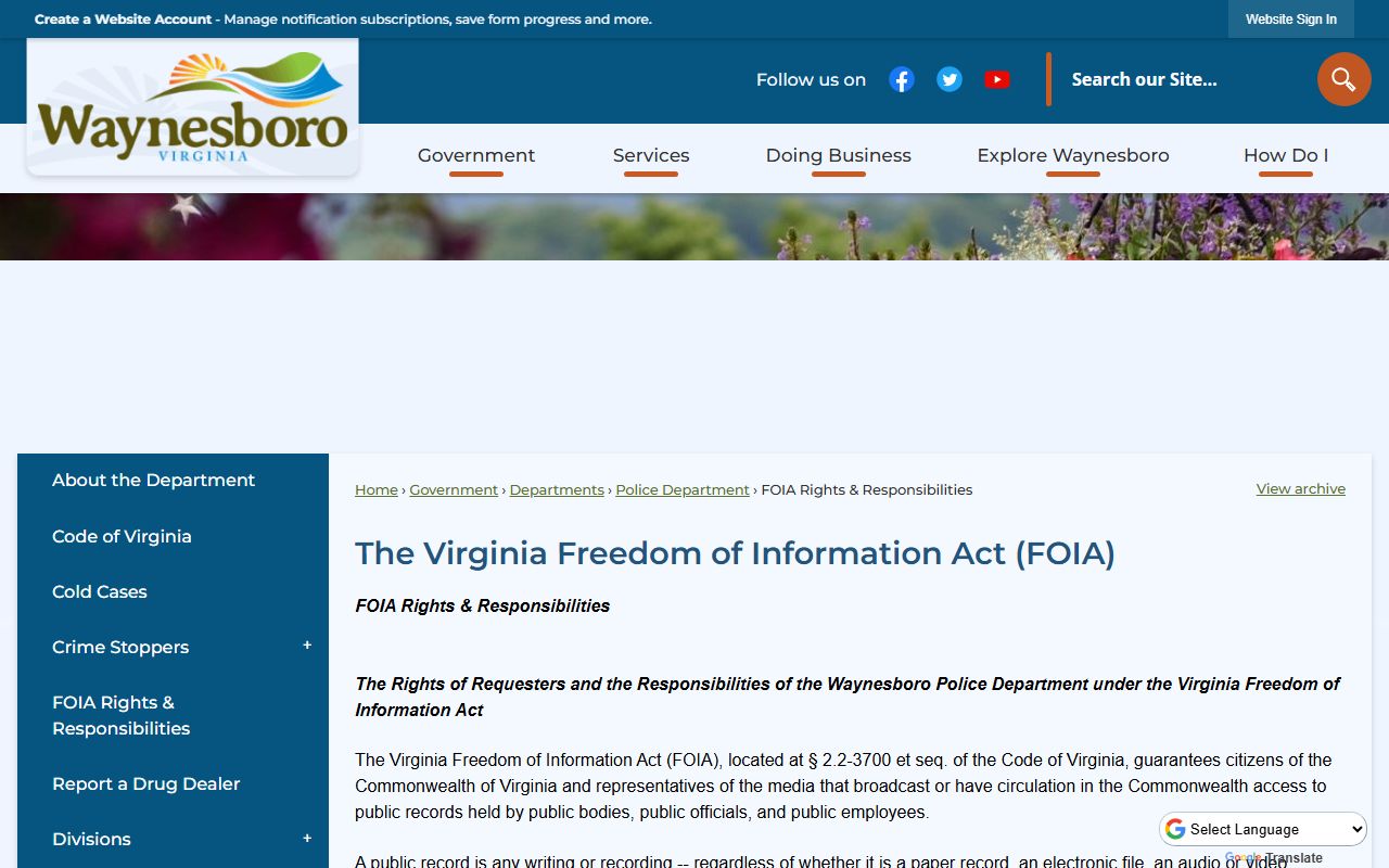 Waynesboro Police Department FOIA and booking records interface