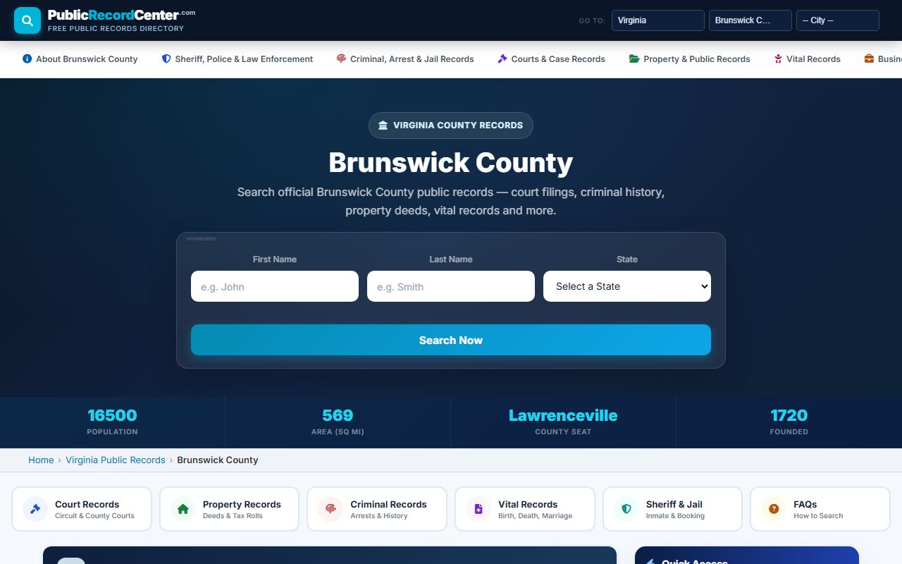 Brunswick County Virginia sheriff booking and arrest records overview
