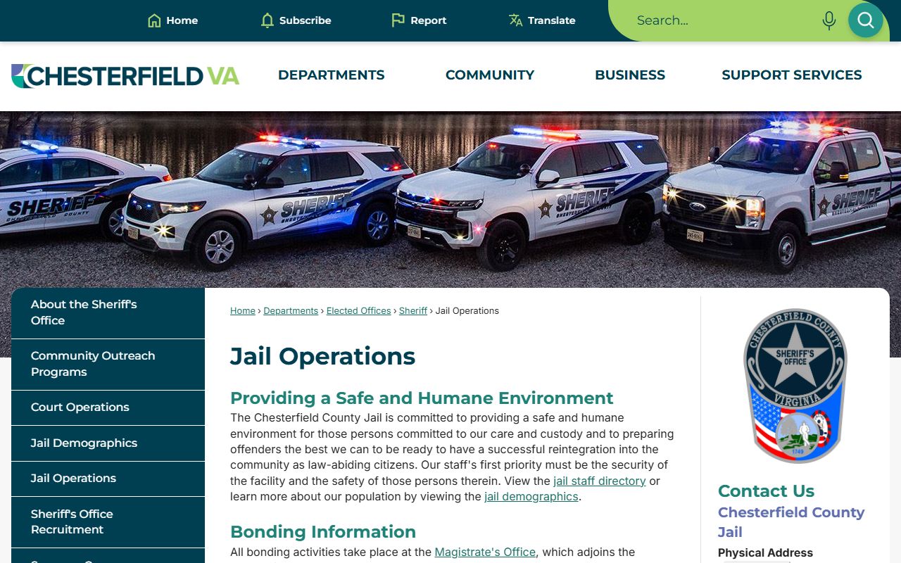 Chesterfield 24 Hour Booking jail operations page