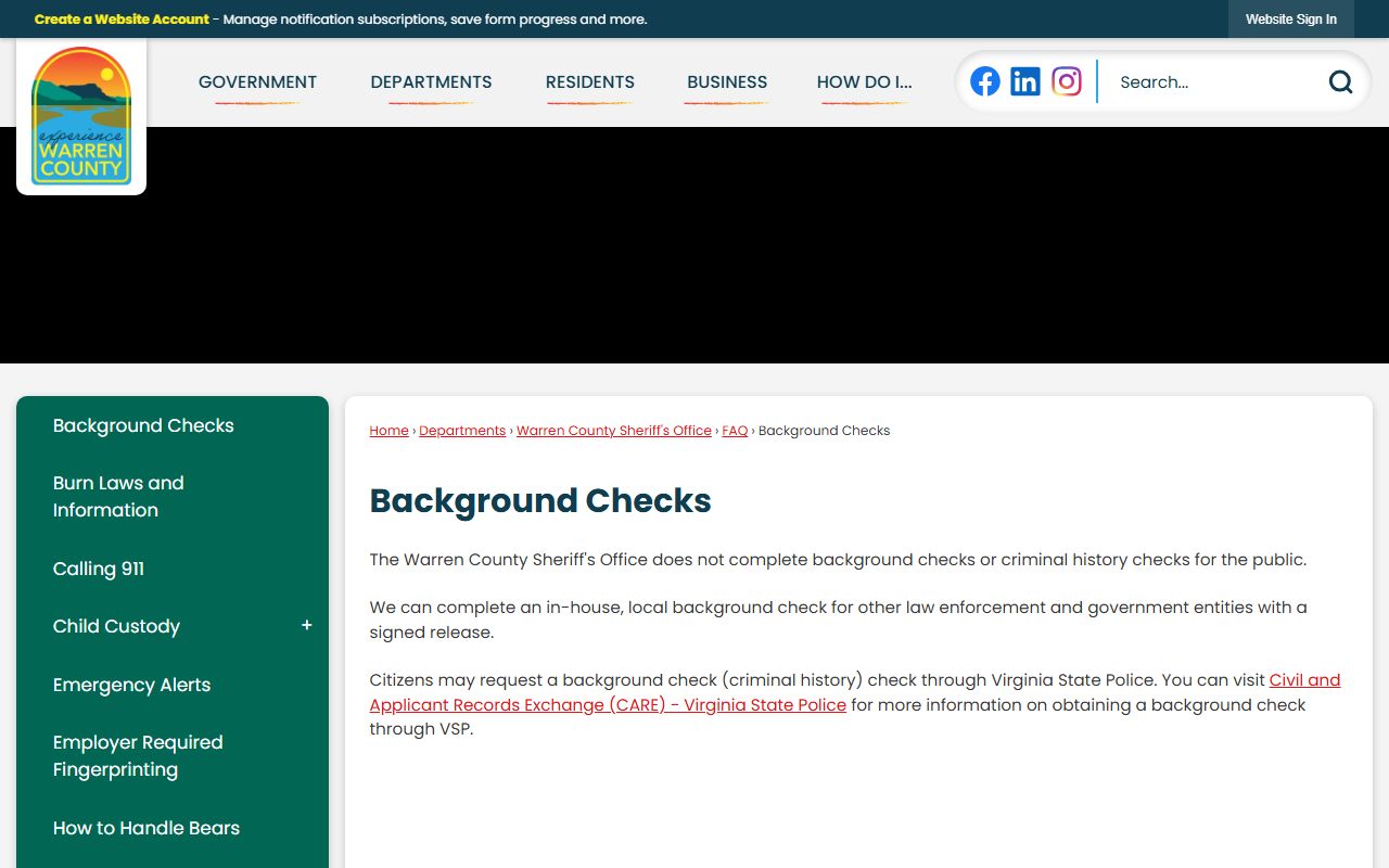 Warren County 24 Hour Booking arrest records search interface