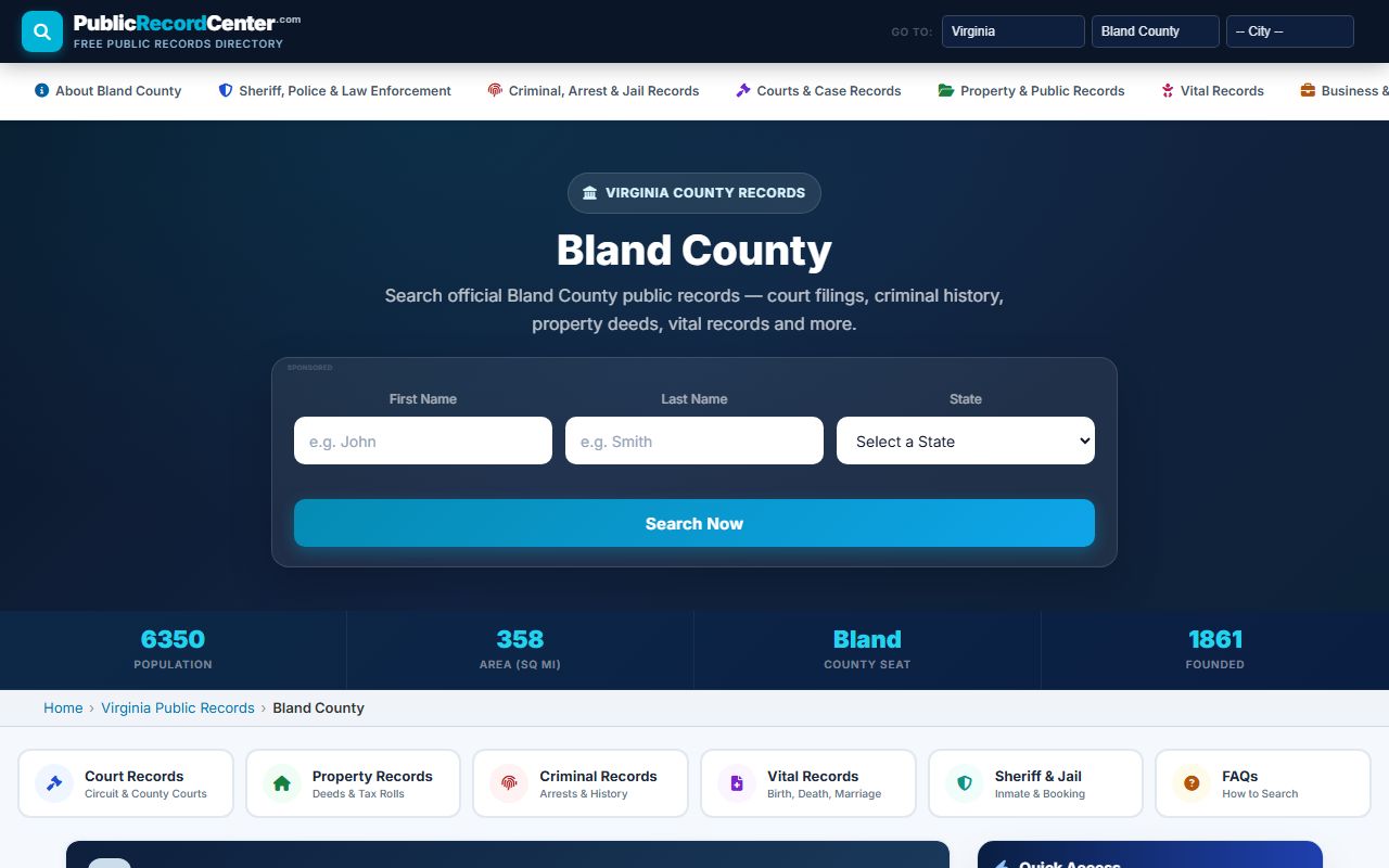 Bland County Virginia sheriff booking records overview