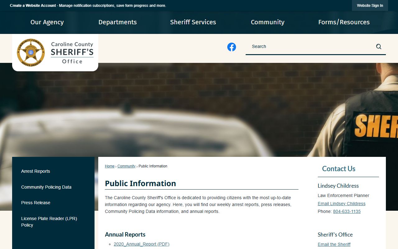 Caroline County 24 Hour Booking arrest records search interface