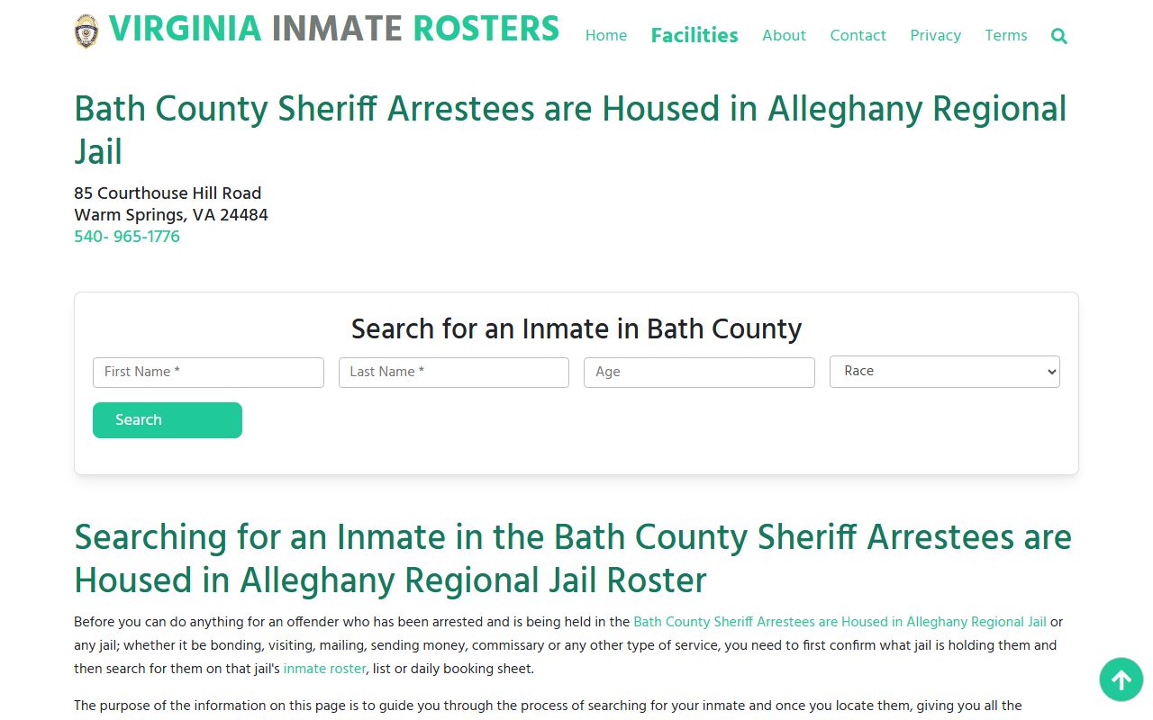 Alleghany Regional Jail 24 hour booking information