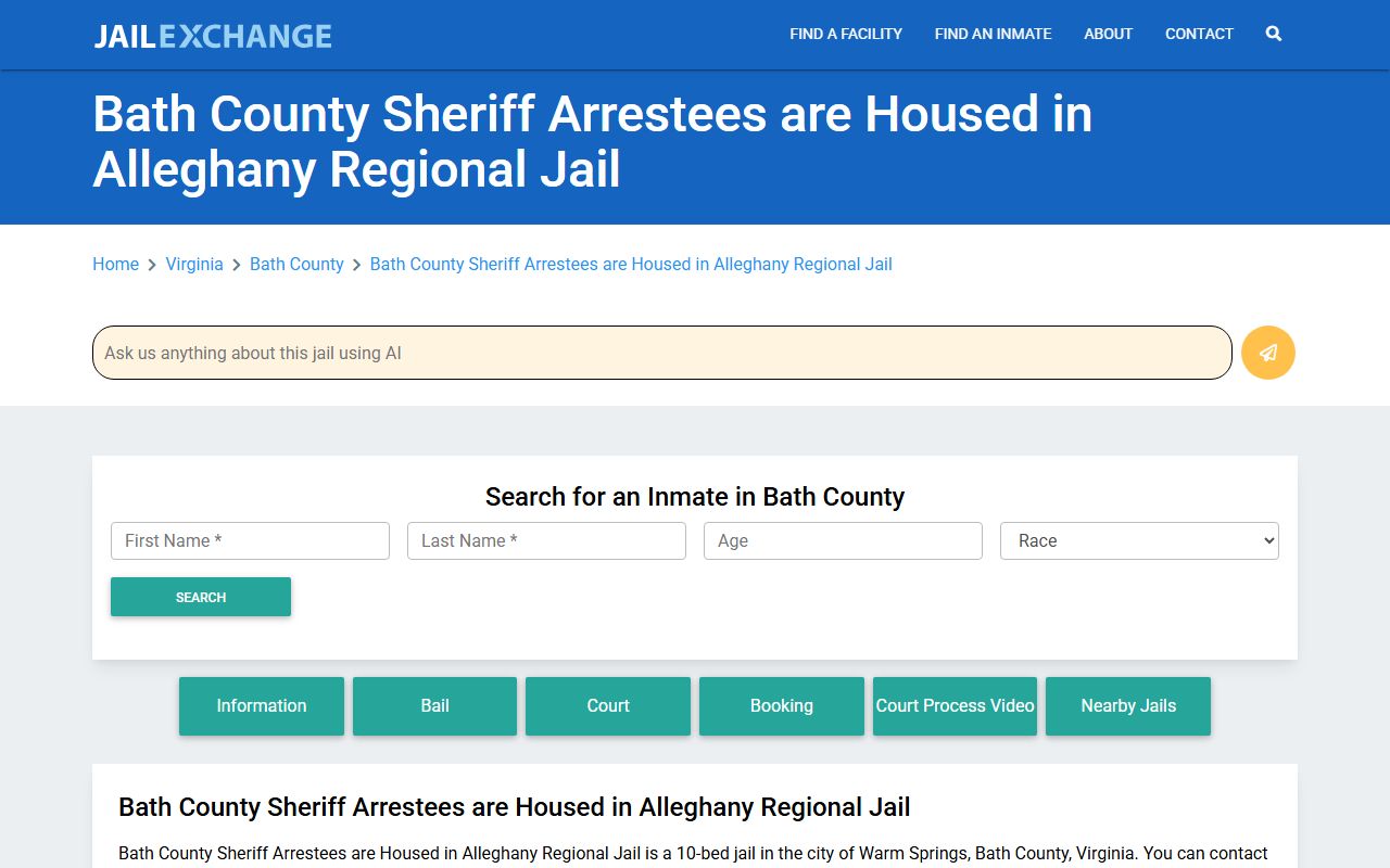 Bath County 24 Hour Booking arrest records search interface
