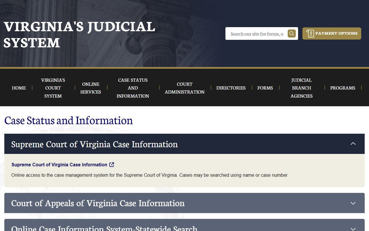 Virginia court case information system for tracking criminal cases connected to 24 hour booking records