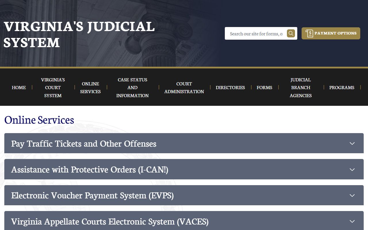 Virginia courts online services portal for accessing all court records connected to arrests and bookings