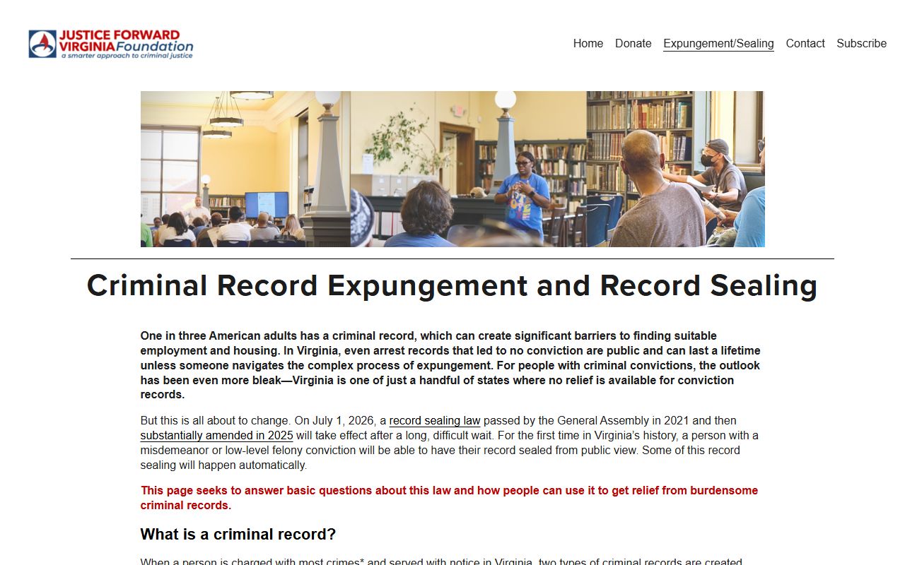 Virginia expungement and record sealing information for prior booking and arrest records